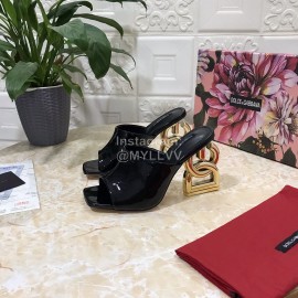 Dolce Gabbana Patent Leather High Heeled Slippers For Women Black