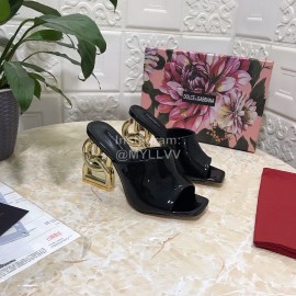 Dolce Gabbana Patent Leather High Heeled Slippers For Women Black