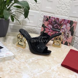 Dolce Gabbana Patent Leather High Heeled Slippers For Women Black