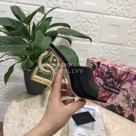 Dolce Gabbana Patent Leather High Heeled Slippers For Women Black