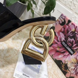 Dolce Gabbana Patent Leather High Heeled Slippers For Women Black