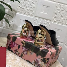 Dolce Gabbana Patent Leather High Heeled Slippers For Women Black