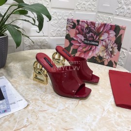 Dolce Gabbana Patent Leather High Heeled Slippers For Women Red