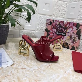 Dolce Gabbana Patent Leather High Heeled Slippers For Women Red