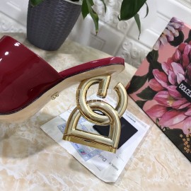 Dolce Gabbana Patent Leather High Heeled Slippers For Women Red