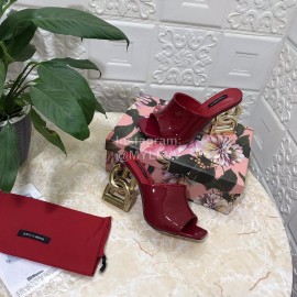 Dolce Gabbana Patent Leather High Heeled Slippers For Women Red