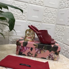 Dolce Gabbana Patent Leather High Heeled Slippers For Women Red