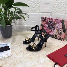 Dolce Gabbana Cowhide High Heeled Sandals For Women Black