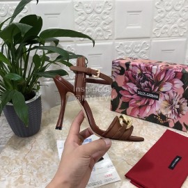 Dolce Gabbana Cowhide High Heeled Sandals For Women Brown