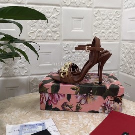 Dolce Gabbana Cowhide High Heeled Sandals For Women Brown