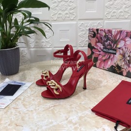 Dolce Gabbana Cowhide High Heeled Sandals For Women Red