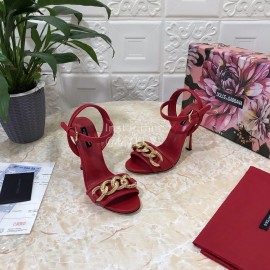 Dolce Gabbana Cowhide High Heeled Sandals For Women Red