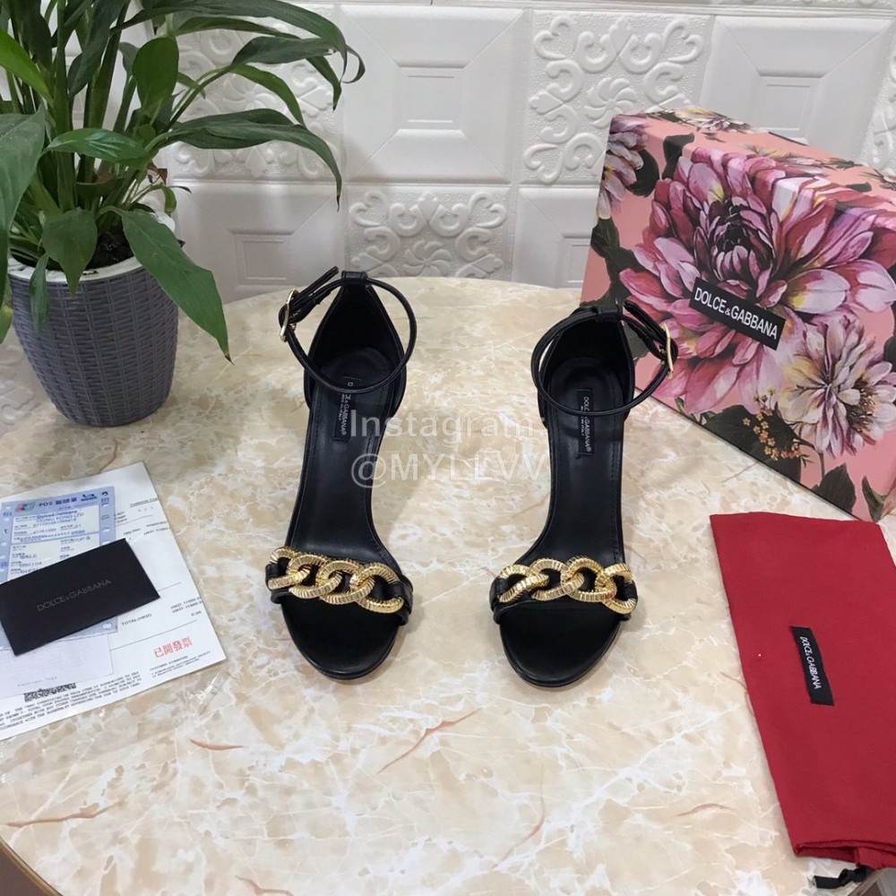 Dolce Gabbana Cowhide Chain High Heeled Sandals For Women Black