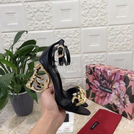 Dolce Gabbana Cowhide Chain High Heeled Sandals For Women Black