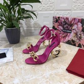 Dolce Gabbana Cowhide Chain High Heeled Sandals For Women Purplish Red