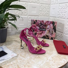 Dolce Gabbana Cowhide Chain High Heeled Sandals For Women Purplish Red