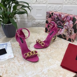 Dolce Gabbana Cowhide Chain High Heeled Sandals For Women Purplish Red