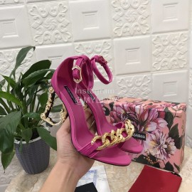 Dolce Gabbana Cowhide Chain High Heeled Sandals For Women Purplish Red