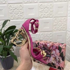 Dolce Gabbana Cowhide Chain High Heeled Sandals For Women Purplish Red