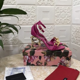 Dolce Gabbana Cowhide Chain High Heeled Sandals For Women Purplish Red