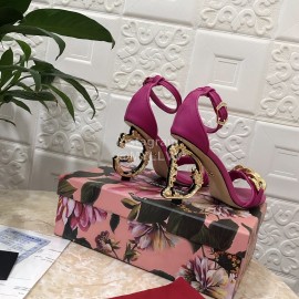 Dolce Gabbana Cowhide Chain High Heeled Sandals For Women Purplish Red