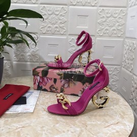 Dolce Gabbana Cowhide Chain High Heeled Sandals For Women Purplish Red