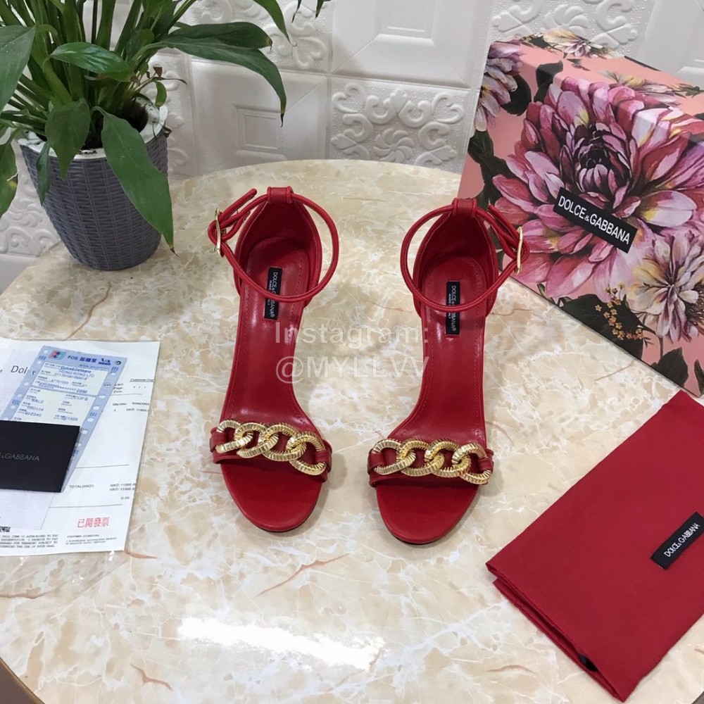 Dolce Gabbana Cowhide Chain High Heeled Sandals For Women Red