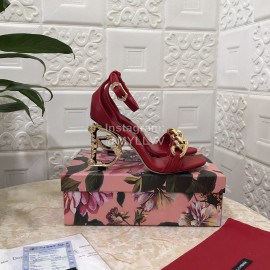 Dolce Gabbana Cowhide Chain High Heeled Sandals For Women Red