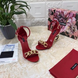 Dolce Gabbana Cowhide Chain High Heeled Sandals For Women Red