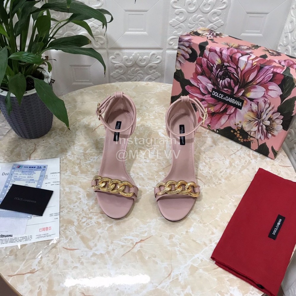 Dolce Gabbana Cowhide Chain High Heeled Sandals For Women Pink