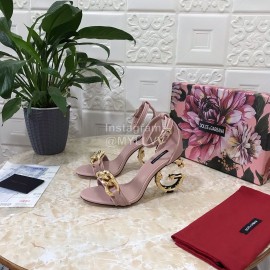 Dolce Gabbana Cowhide Chain High Heeled Sandals For Women Pink