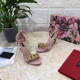 Dolce Gabbana Cowhide Chain High Heeled Sandals For Women Pink