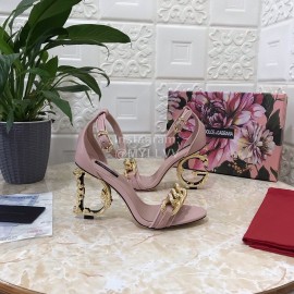 Dolce Gabbana Cowhide Chain High Heeled Sandals For Women Pink