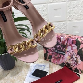 Dolce Gabbana Cowhide Chain High Heeled Sandals For Women Pink