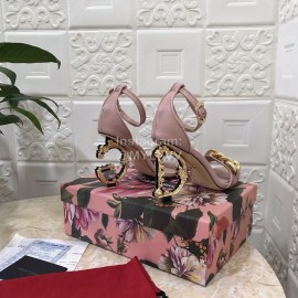 Dolce Gabbana Cowhide Chain High Heeled Sandals For Women Pink