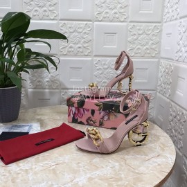 Dolce Gabbana Cowhide Chain High Heeled Sandals For Women Pink