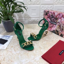Dolce Gabbana Cowhide Chain High Heeled Sandals For Women Green