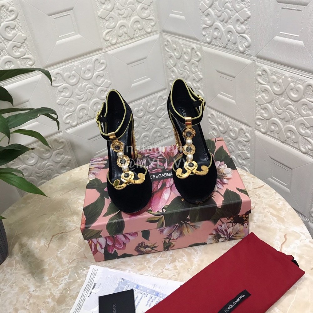 Dolce Gabbana Velvet Sheepskin High Heels For Women Black