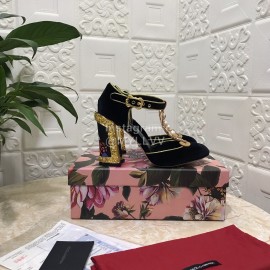 Dolce Gabbana Velvet Sheepskin High Heels For Women Black