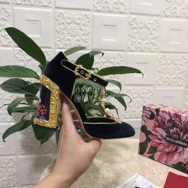 Dolce Gabbana Velvet Sheepskin High Heels For Women Black