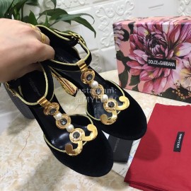 Dolce Gabbana Velvet Sheepskin High Heels For Women Black