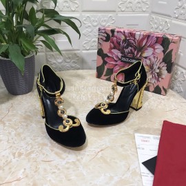 Dolce Gabbana Velvet Sheepskin High Heels For Women Black