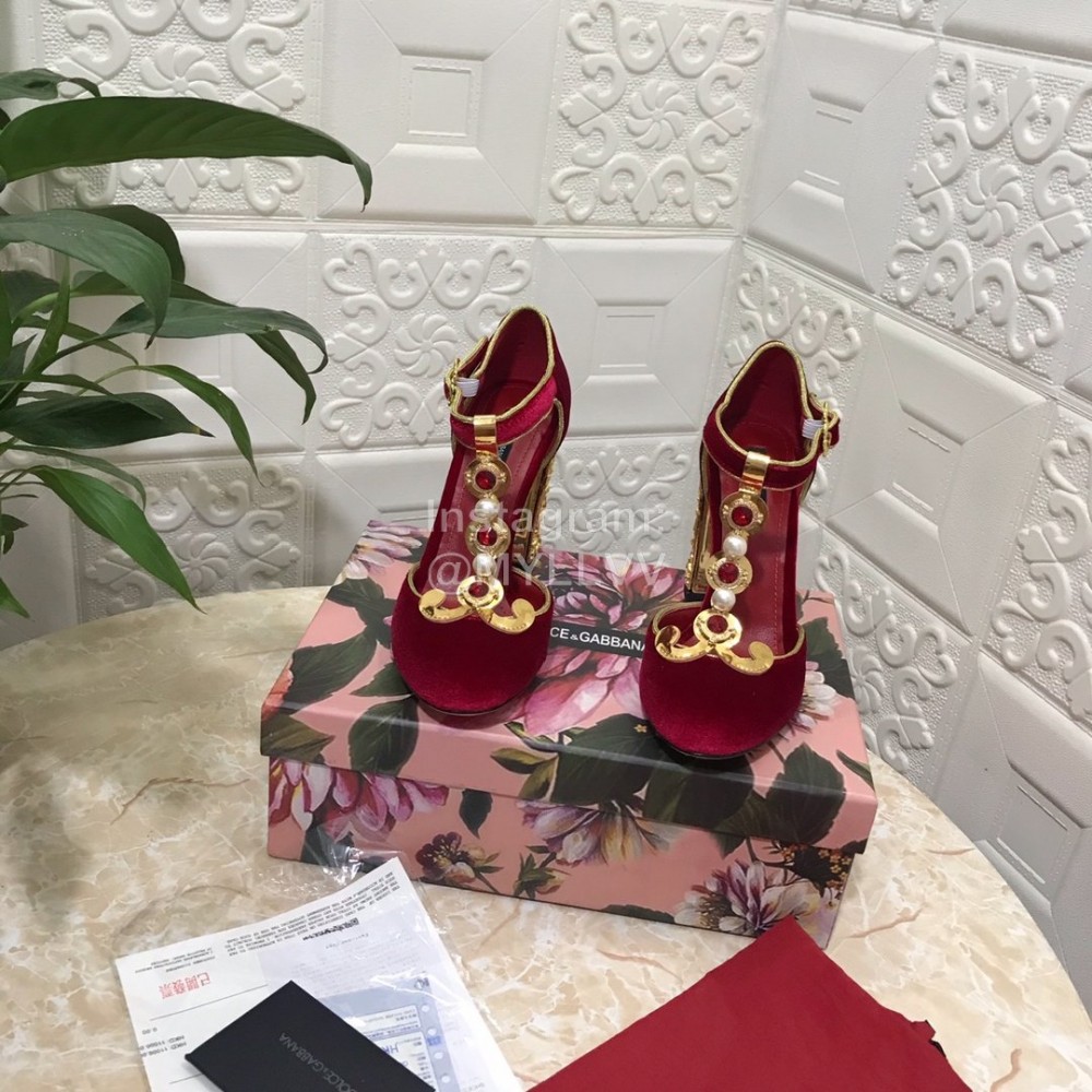 Dolce Gabbana Velvet Sheepskin High Heels For Women Red