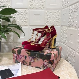 Dolce Gabbana Velvet Sheepskin High Heels For Women Red