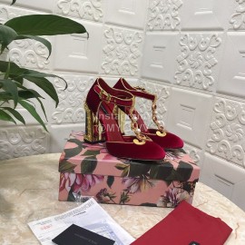 Dolce Gabbana Velvet Sheepskin High Heels For Women Red