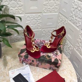 Dolce Gabbana Velvet Sheepskin High Heels For Women Red