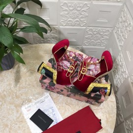 Dolce Gabbana Velvet Sheepskin High Heels For Women Red