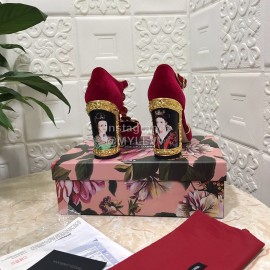 Dolce Gabbana Velvet Sheepskin High Heels For Women Red