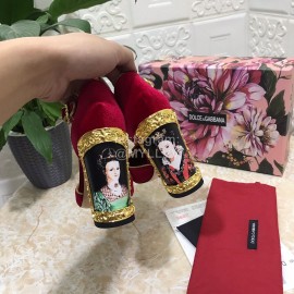 Dolce Gabbana Velvet Sheepskin High Heels For Women Red