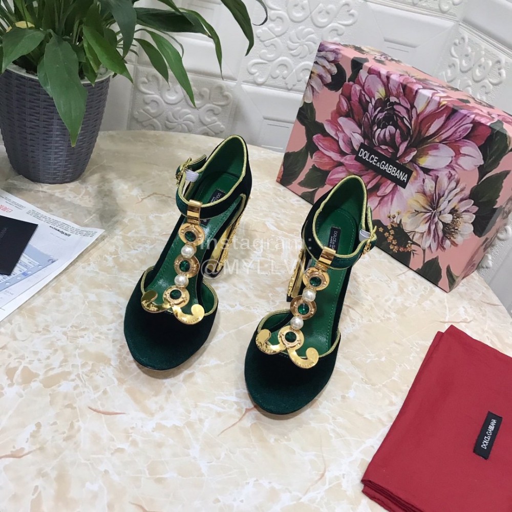 Dolce Gabbana Velvet Sheepskin High Heels For Women Green